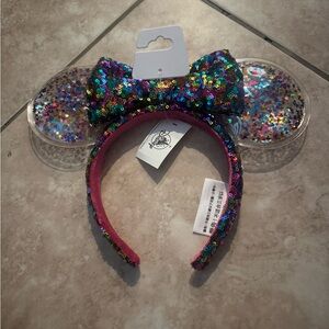 Disney Parks Minnie Mouse Ears Bow Rainbow Confetti Sequin Headband NWT